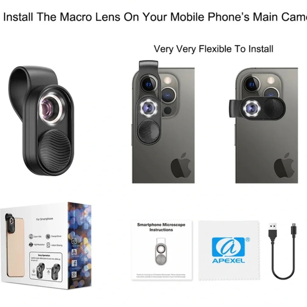 100X magnification microscope lens mobile LED Light micro pocket lenses